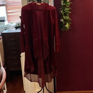 Burgundy Long Open Cardigan